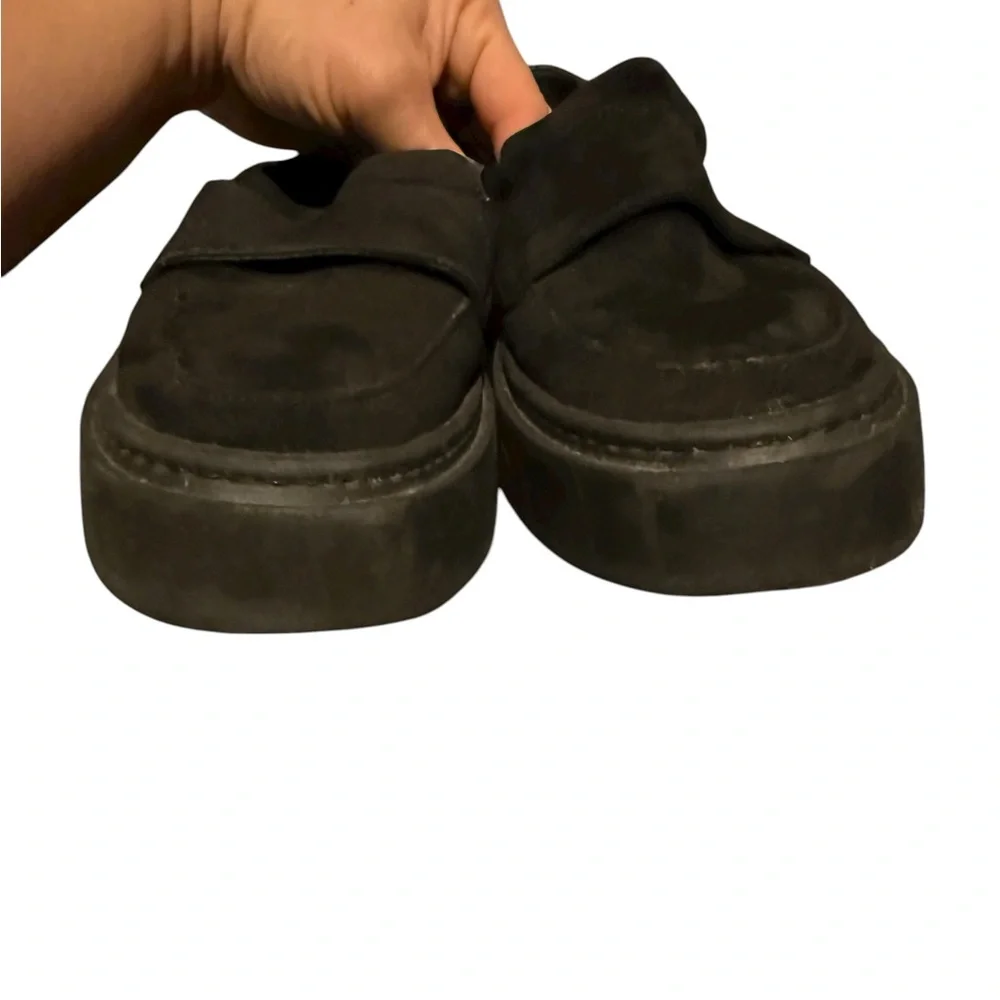 Aquatalia Lorita Genuine Suede Leather Platform Sole Slip-On Loafer Black Sz 6.5
